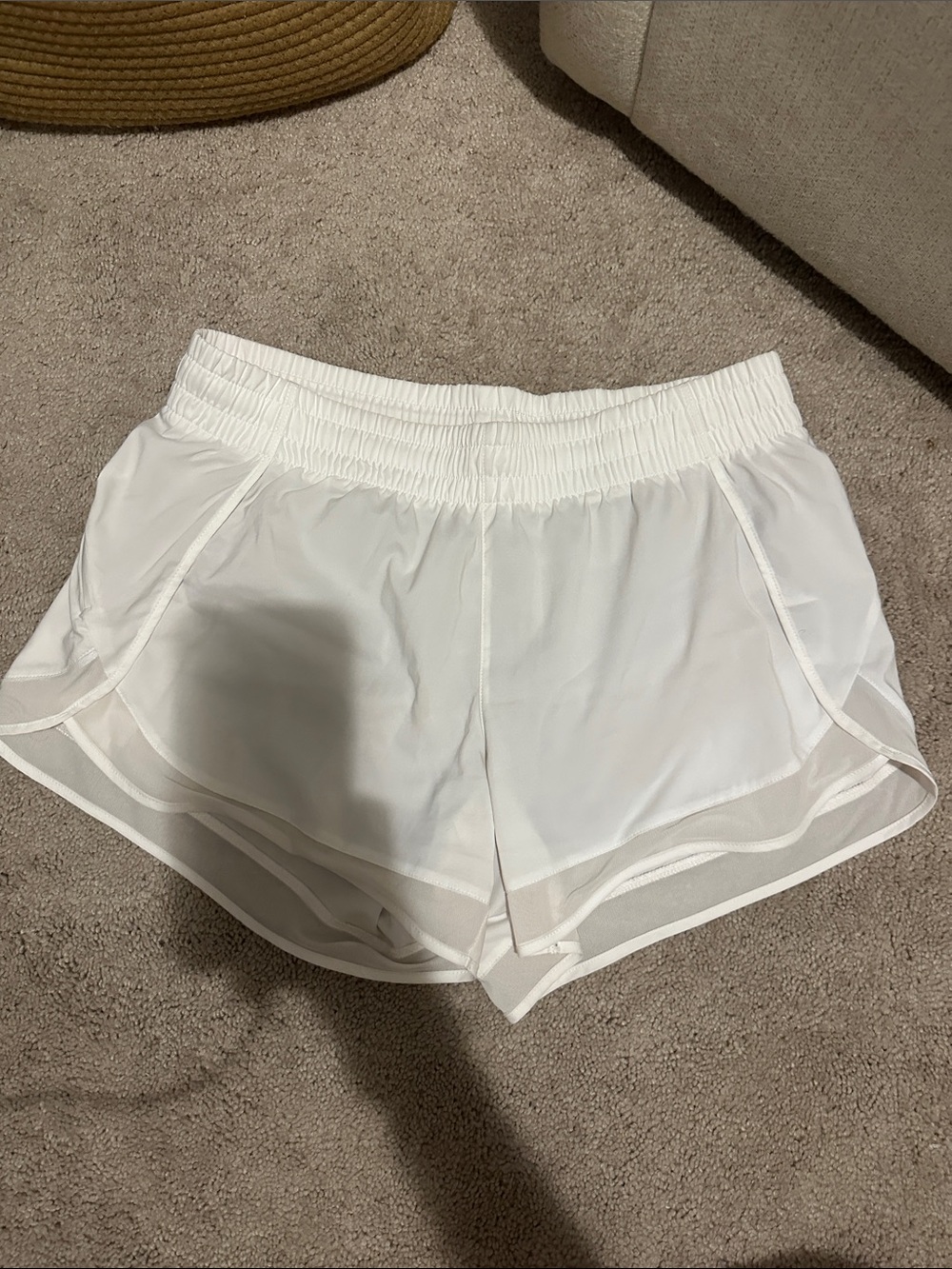 Athleta White Mesh Racer Run Shorts